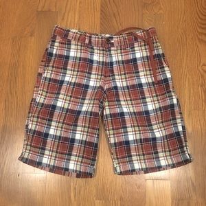 Uniqlo Mens Faded Red White Plaid Pocket Long Shorts 32” Medium M